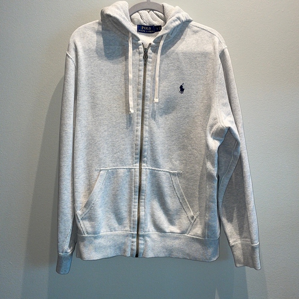 COPY - Polo by Ralph Lauren gray zip up jacket with hood. Mens large.